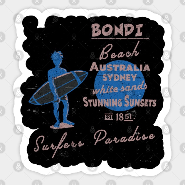 Bondi Beach Australia Vintage Sticker by Alexander Luminova